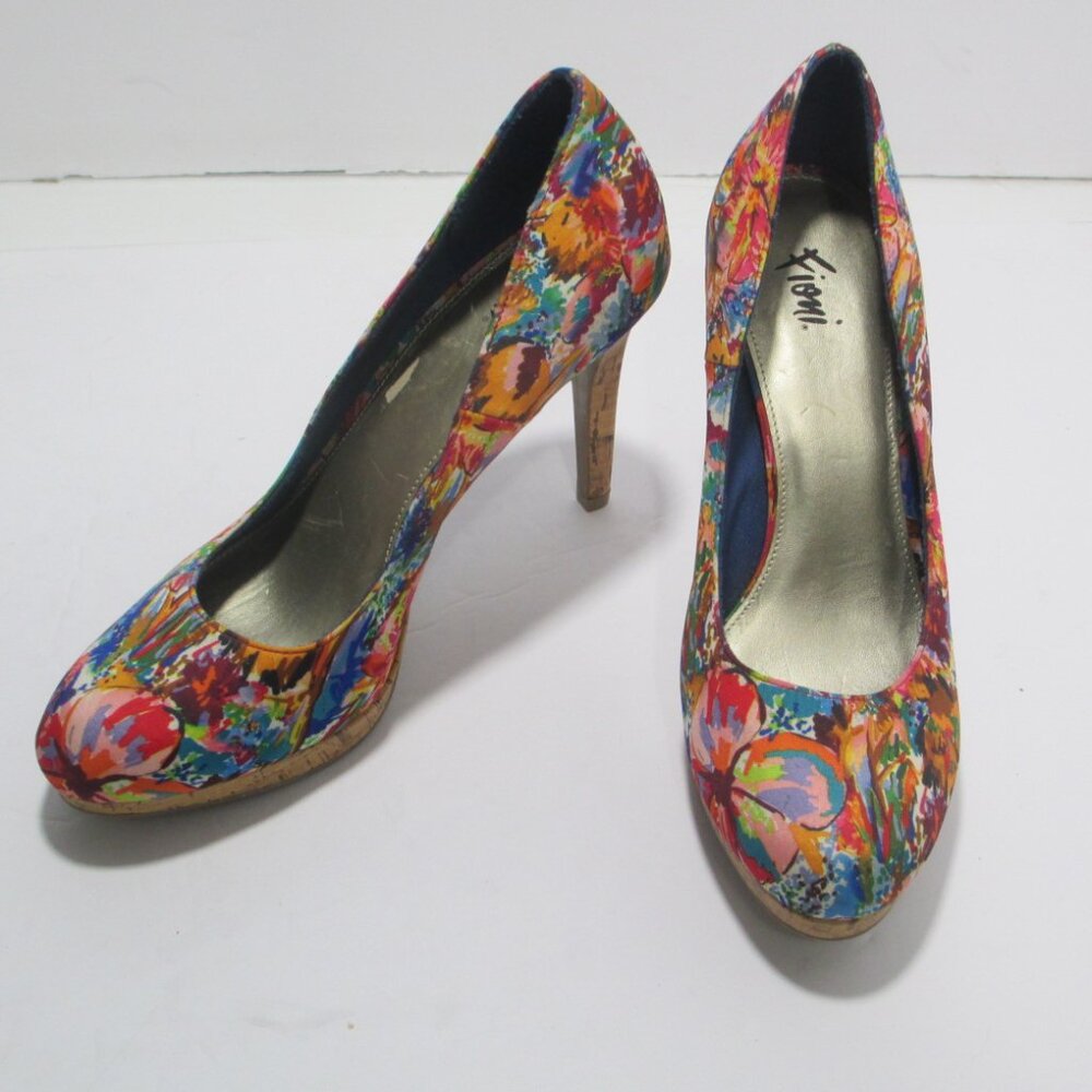 Fioni Pumps Womens Size 8.5M Colorful Canvas Shoes 4" High Heel